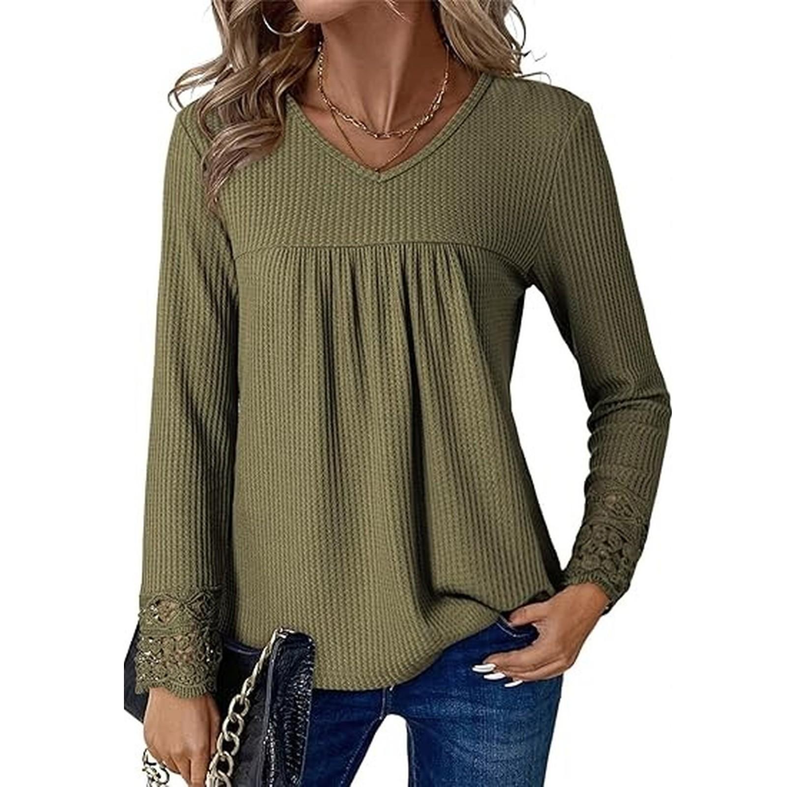 

Women s Solid-color Fashionable Long-sleeved Top L армія зелений колір