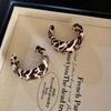 Hong Kong Style Real Gold Electroplated Leopard Print Circle Earrings Square Face Retro High-end Earrings Commuter Versatile Earrings Niche