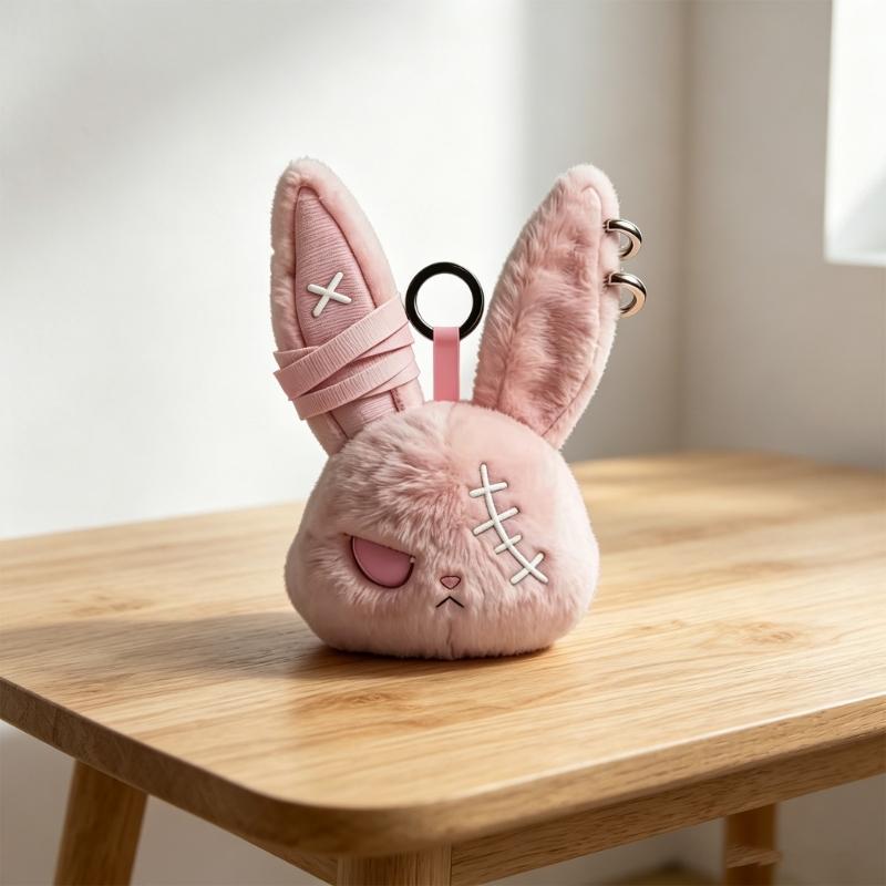 Dark Style Rabbit Plush Keychain Cute Rabbit Toy Stylish Keyrings Pendant Accessory For Bag Keys And Home Decors