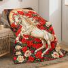 Horse and Roses Flannel Blanket Soft Warm Animal Print Throw Cover Artistic Home Decor Gift for Horse Lovers Cozy Bedding Living
