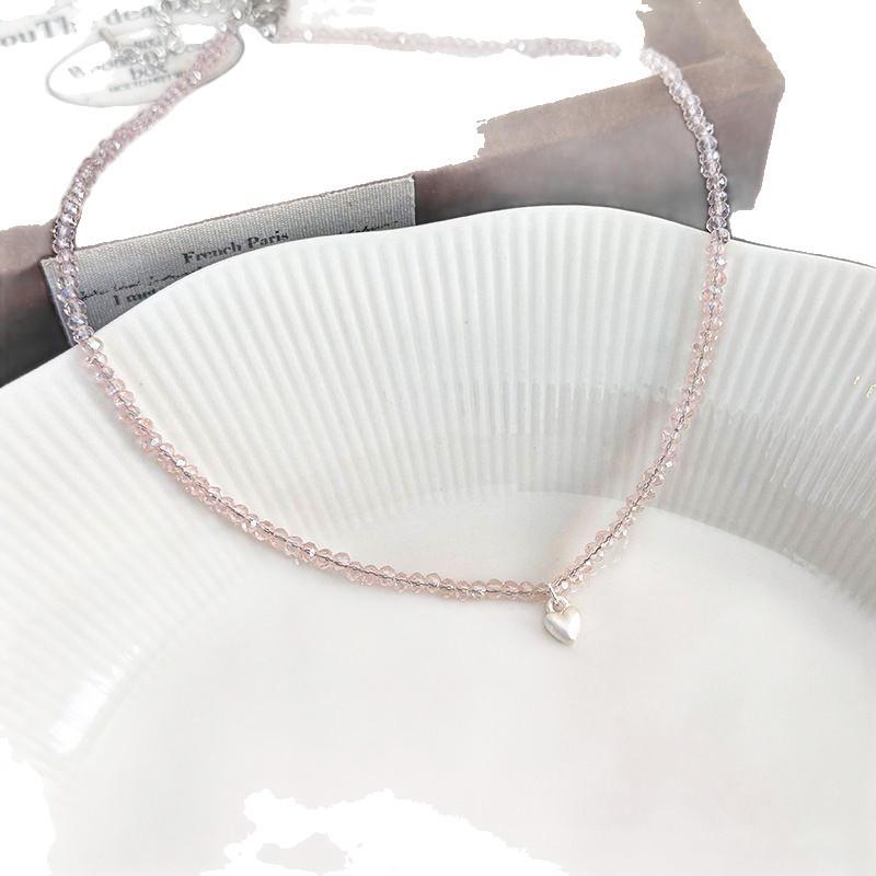 Gentle Whitening Zirconia Heart Necklace - Cute Crystal Beaded Choker for Women