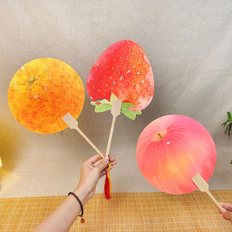 Ventilátor s potiskem melounu Melounový oranžový potisk Kulatý ventilátor s dřevěnou rukojetí Pro cestování v přírodě Kempování Lehký Pro léto