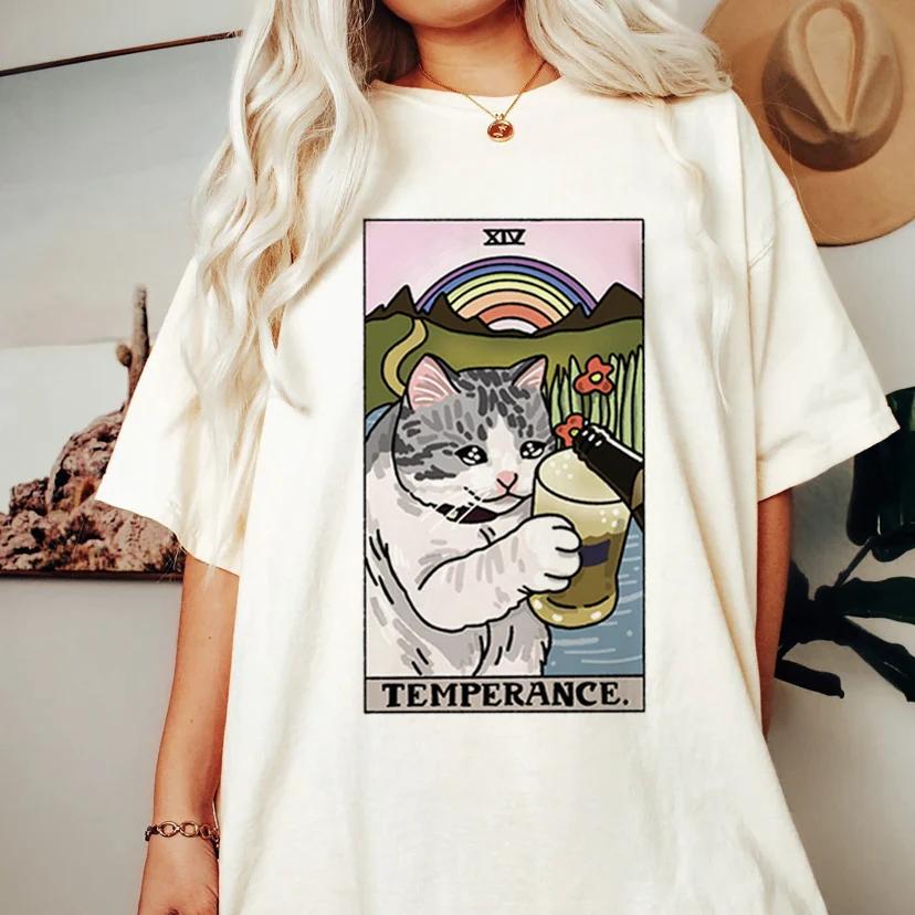 Fashion Tarot Cat Kawaii Womens Tshirt Womens Tshirt Cartoon Cute Pattern Tshirt Short Sleeve T Shirt Womens Plus Size S
