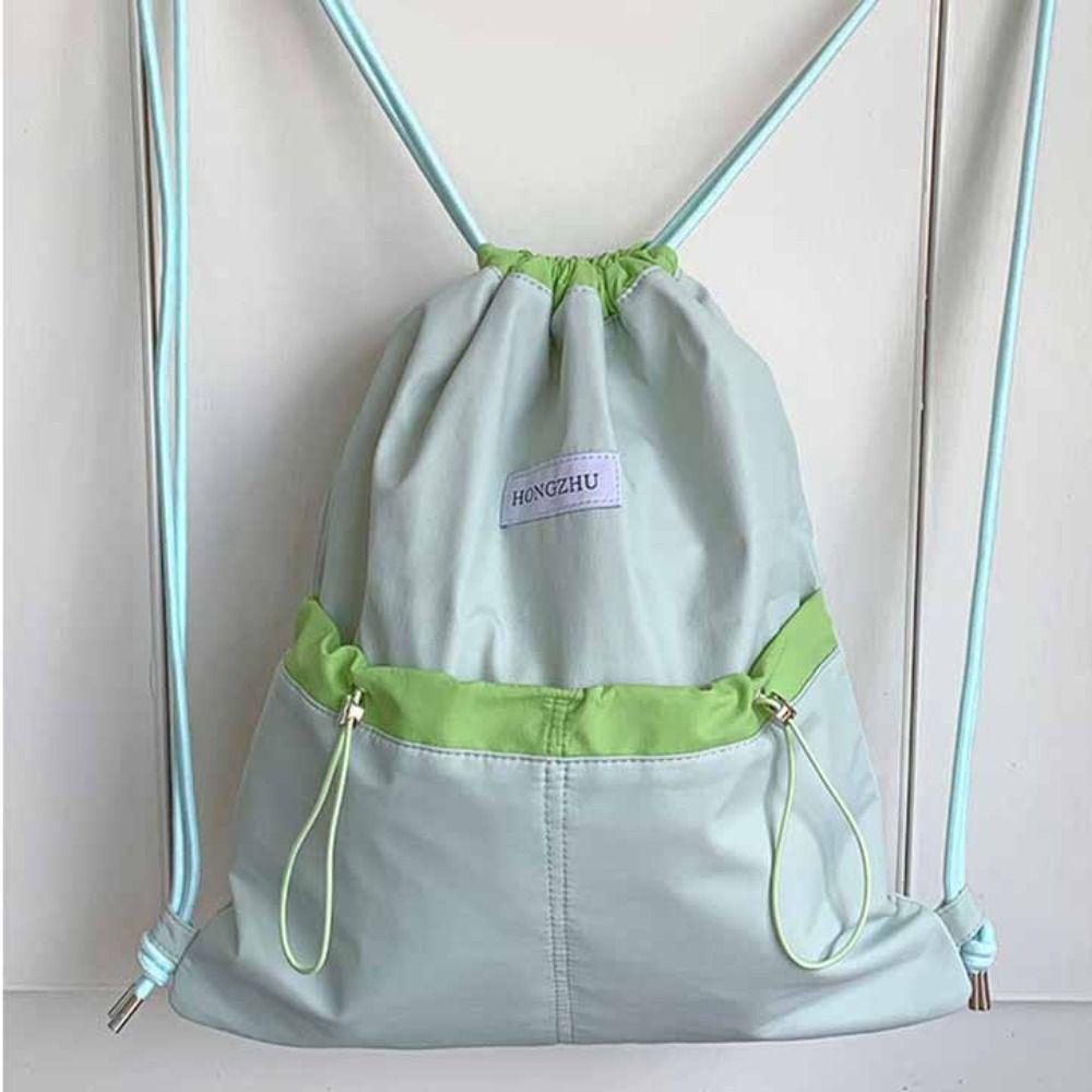 Large Capacity Light Soft Nylon Bag Contrast Color Shoulder Bag Drawstring  Backpacks  Travel