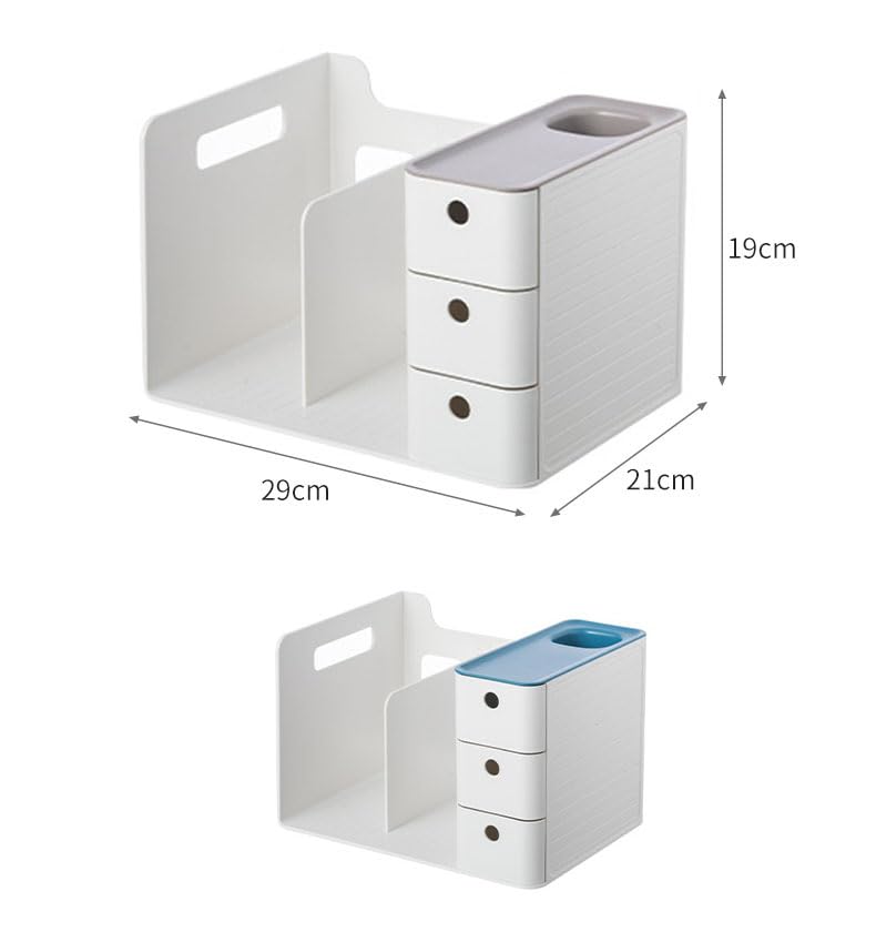This White Desk Organizer Combines Storage and Book Storage. It Has a Book Stand, Drawer, and Pen Holder, Allowing You To Store Everything from
