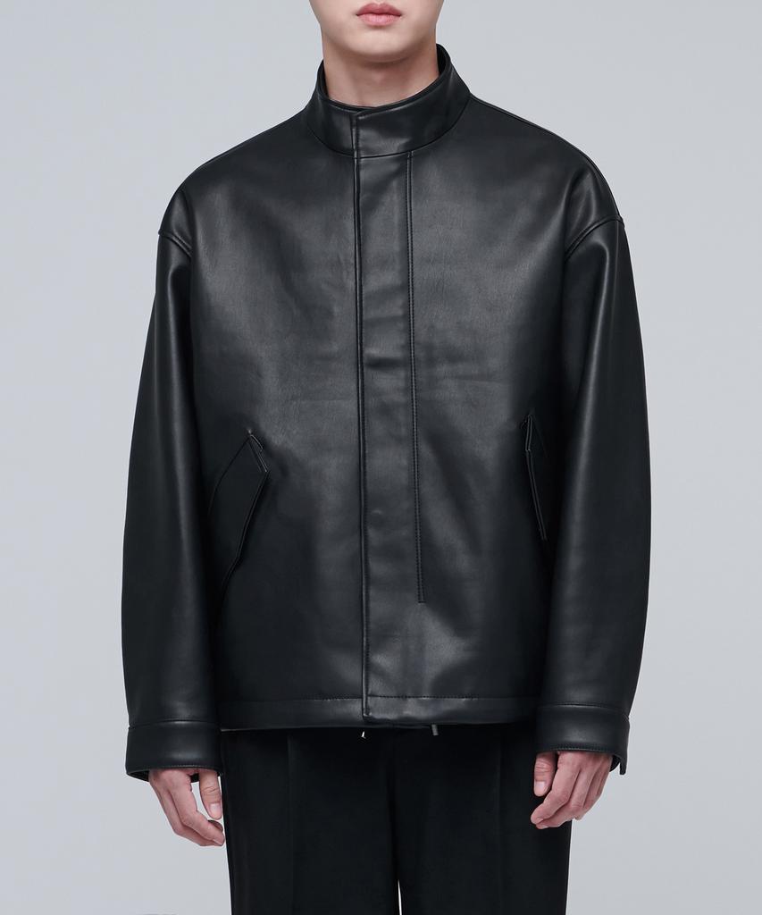 Musinsa Standard Synthetic Leather Oversized Crop Field Jacket [Black]