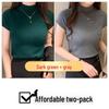 Women's Ice Silk Knit Slim Fit Short Sleeve Top - Half-High Collar, Stretchy, Solid Color
