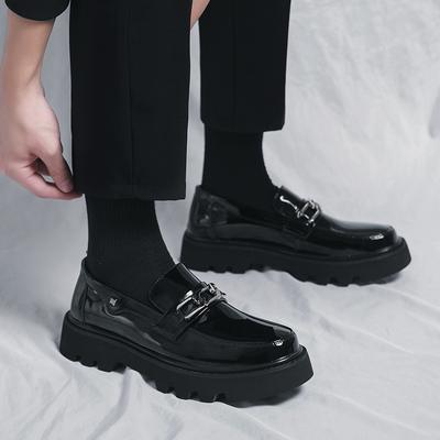 Men's Platform Big Head Leather Shoes Spring and Autumn New Men's Fashion Glossy Thick Sole