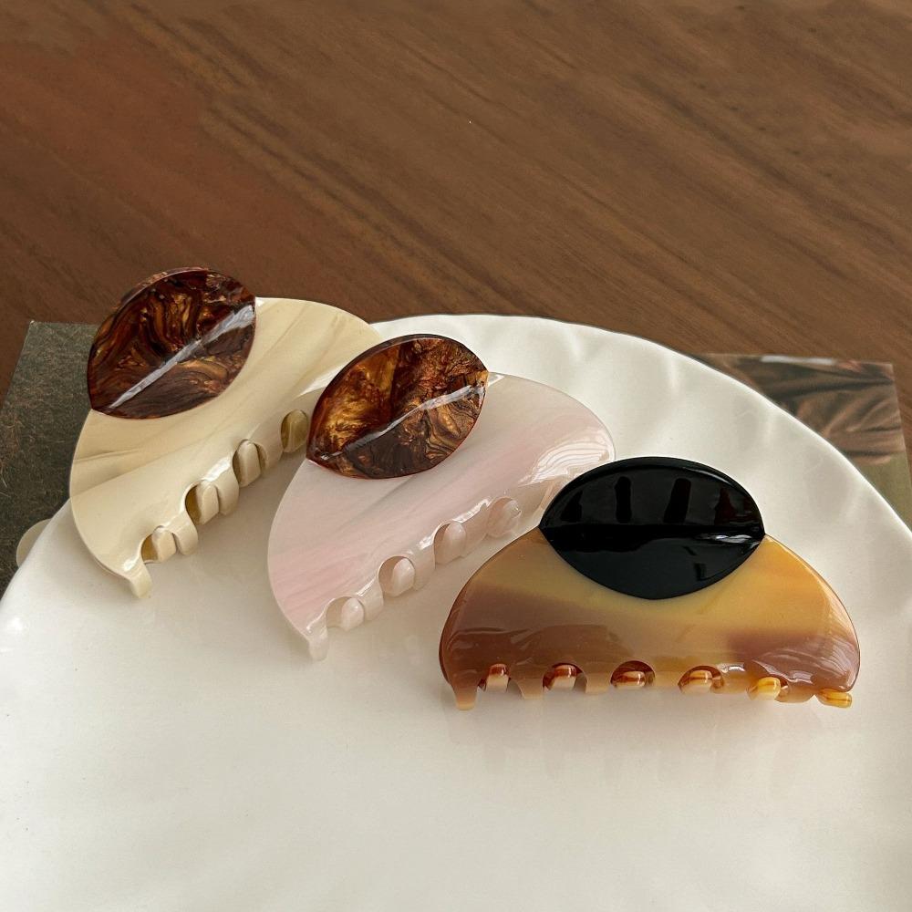 Acrylic Half-circle Hair Claw Contrast Color Retro Hair Carb Clip Acetic Acid Shark Clip  Women