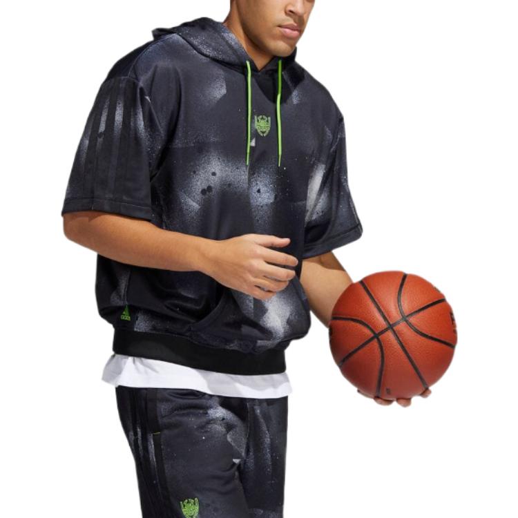 Adidas Gradient Design Breathable Casual Hooded Short Sleeve T-Shirt Men Tops Black HB5427