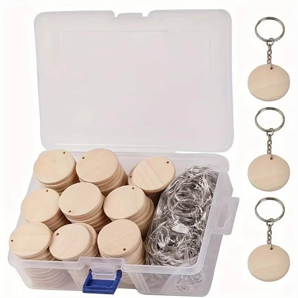 50Pcs DIY Crafts Wooden Discs with Keychain 35mm Round Wooden Ornaments  Reminder Record