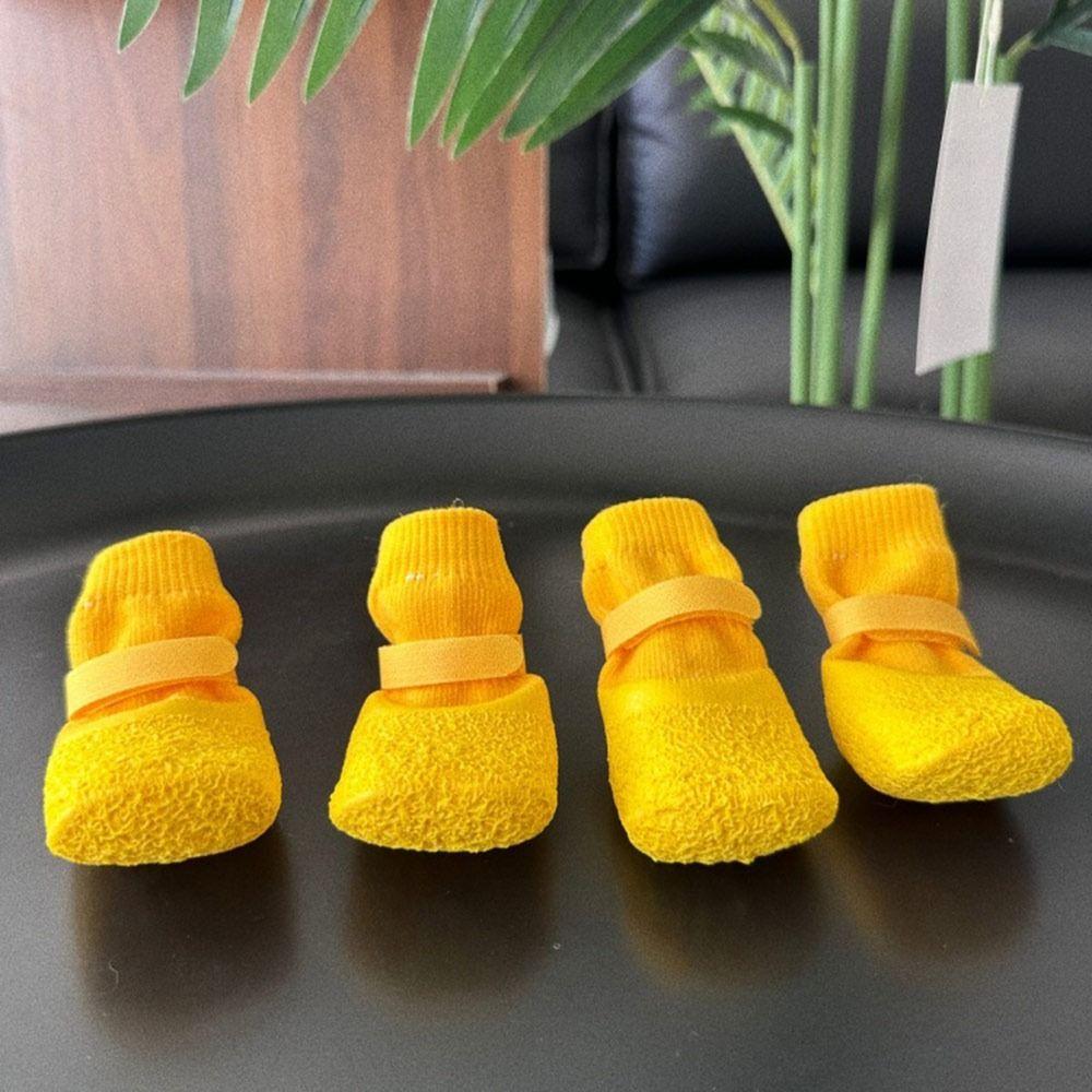 4Pcs/Set Portable Anti-slip Dog Shoes Waterproof Adjustable Pet Boots Breathable Wear Resistant Dog Foot Cover Autumn Winter