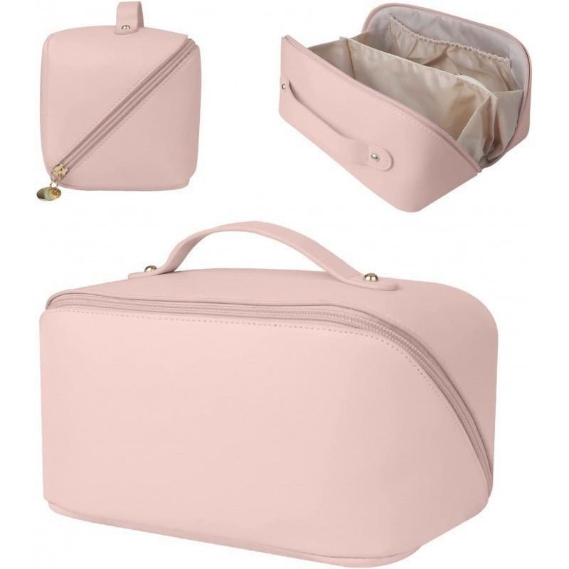 Travel Makeup Bag Large Capacity Women's Cosmetic Bag Waterproof PU Leather Zipper Soft Handle Portable for Skincare