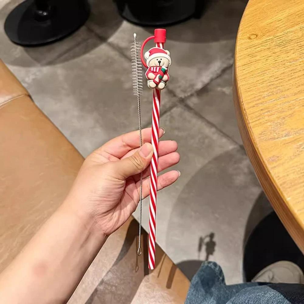 1PC Cute Bear Silicone Straw Cover Caps 7-8mm Straw Topper Reusable Splash Dust-proof Straws Cover For Tumbler Cup Accessories