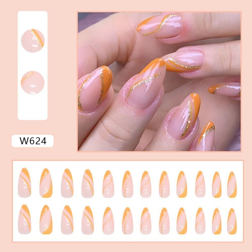 Long Almond False Nails Wavy Press on Nails Manicure Nail Tips  Women
