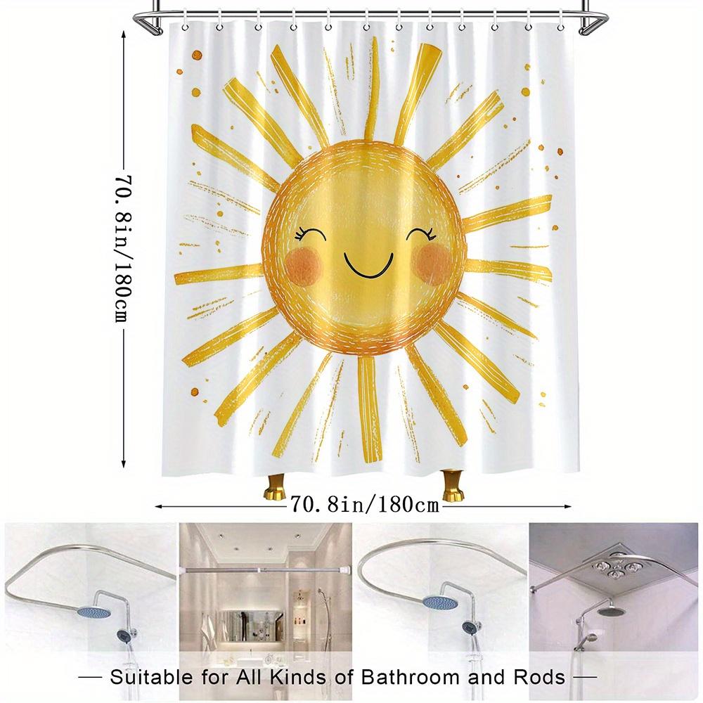 1Pc Summer Sunshine Shower Curtain, Cute Smiling Sun Pattern, Perfect Bathroom Decor, Polyester Fabric, With 12 Hooks
