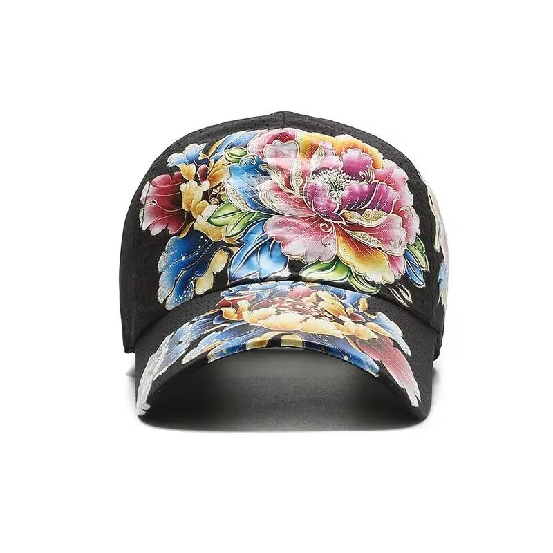 Summer quick-drying baseball cap, floral sun hats for men and women, Chinese-style printed floral sun hats, outdoor hats
