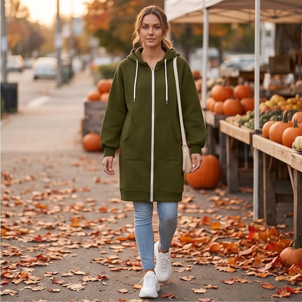 Damen Casual Kapuzenjacke mit Reißverschluss und Taschen