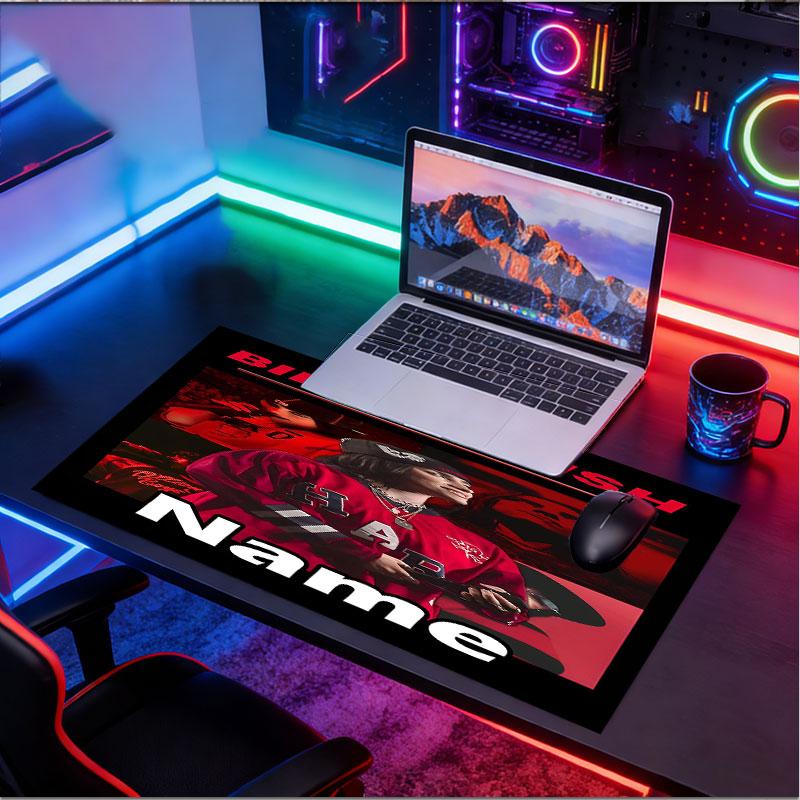 Custom Name Personalized Billie Eilish Pattern Mousepad, Laptop PC Desk Mat, Decorative Desk Mat for Home Keyboard Pad Gift