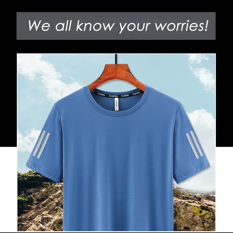 (L-8XL)Ice Silk Men Quick Dry Sport T-shirt Round Neck Loose Camping Hiking Fishing Tank Tops Mesh Air Conditioning T-shirt Man