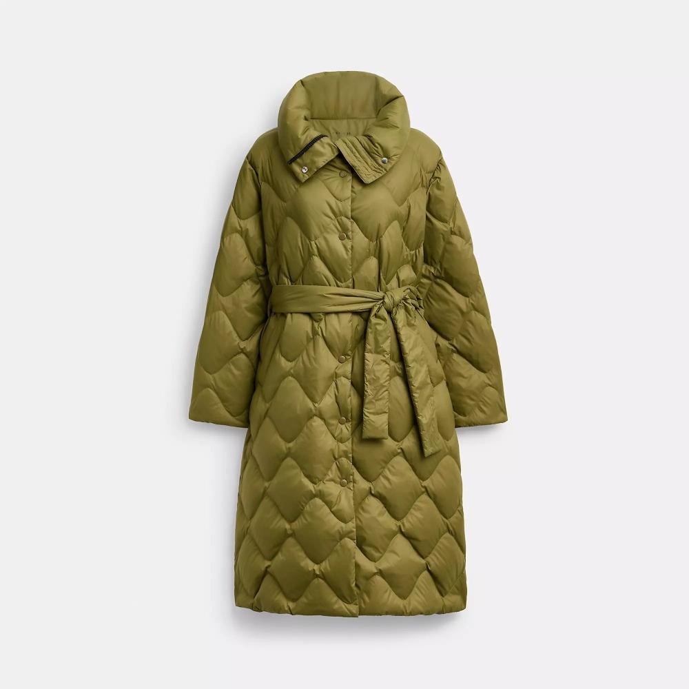 

Coach Quilted Long Puffer In Recycled Nylon Olive XLarge