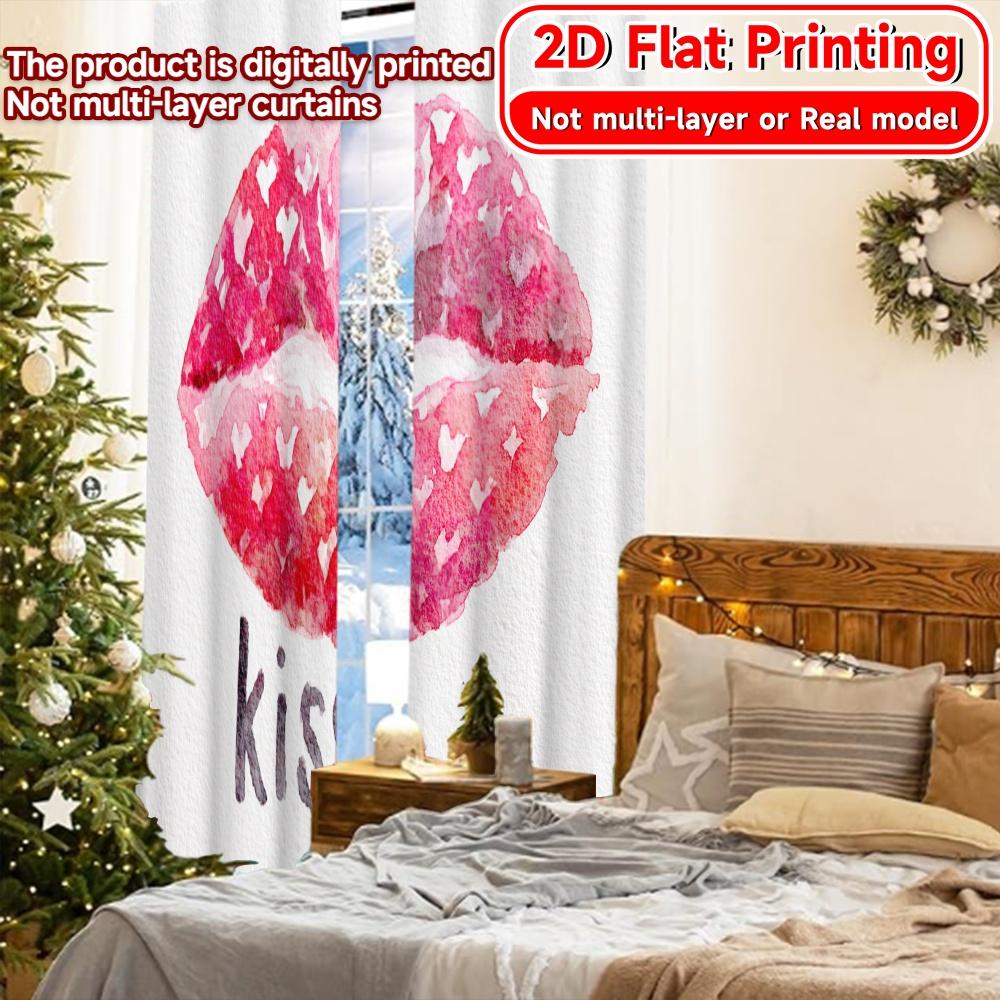 2D Flat Printing  2pcs LipPrints Modern Print Curtains Polyester Easy Install Curtains Decorations For Home Suitable for Living