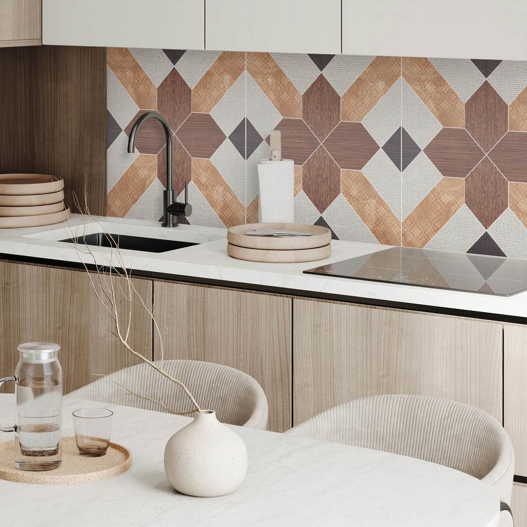 Pack of Self-Adhesive PVC Tiles Geometric Pattern with Motif 4x50x50 Cm