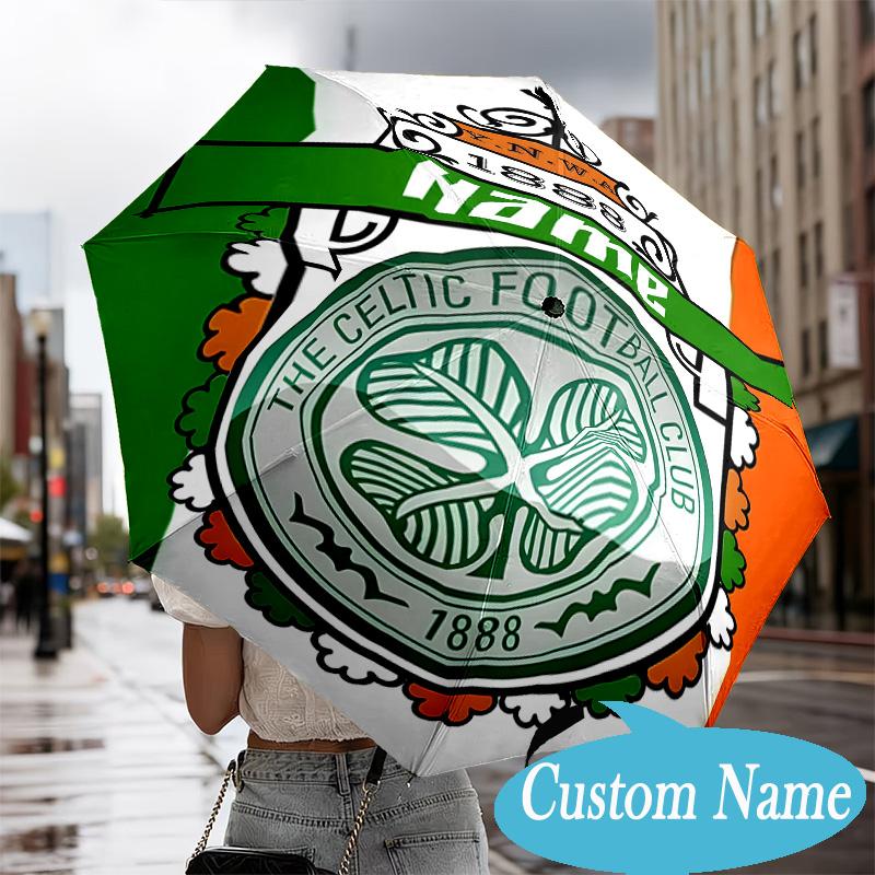Custom Name Celtic Football Crest Umbrella Folding Umbrella, Automatic Umbrella - 8-Frame for Travel, Casual Lightweight Personalized Gifts