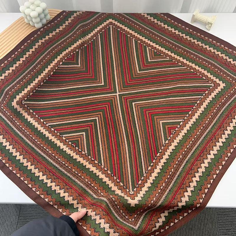 Retro ethnic wind cotton and linen headscarf women s new sunscreen silk scarf with photo atmosphere multi-functional scarf square scarf 65*65