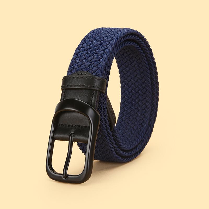 No-Drill Youth Canvas Belt: Men's Casual Woven Elastic Leather Buckle