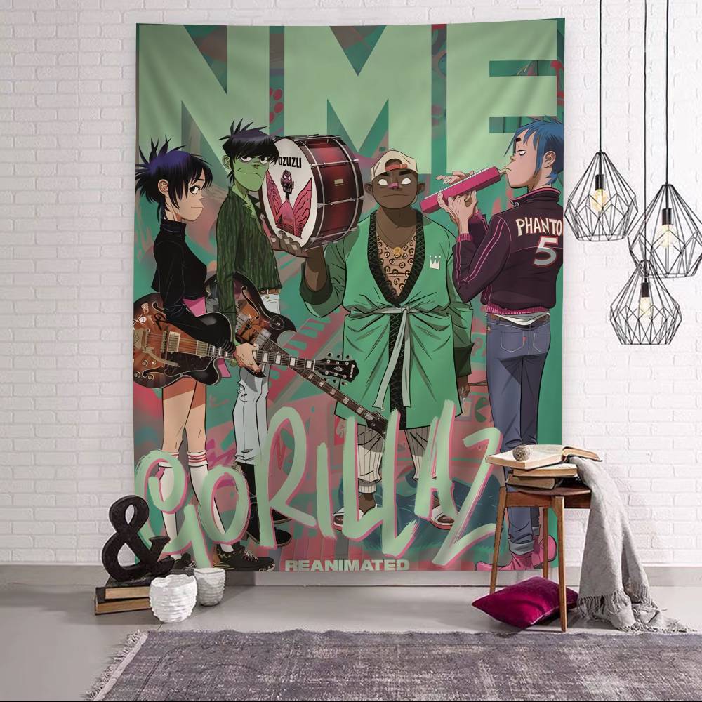 Retro Gorillaz Poster Musikdrucke Gedruckte Große Wandteppiche Hängend Tarot Hippie Wandteppiche Schlafsaal Günstig Hippie Wandbehang