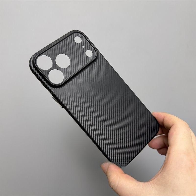Transparent Carbon Fiber Pattern Case For iPhone 17 16 E 15 14 13 12 Pro Max Plus Ultra Thin Cooling Matte Slim Shockproof Cover