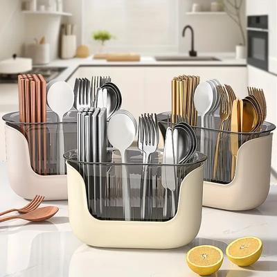 Kitchen Spoon Chopstick Storage Silverware Drying Drain Basket Cutlery Holder 3 Compartment Flatware Kitchen Storage Holders