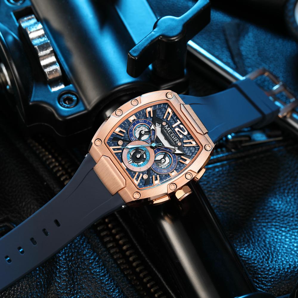 Quartz Watch Fashion Creative Luminous Date Chronograph Analog Display Green Silicone Strap Wrist Watches for Men