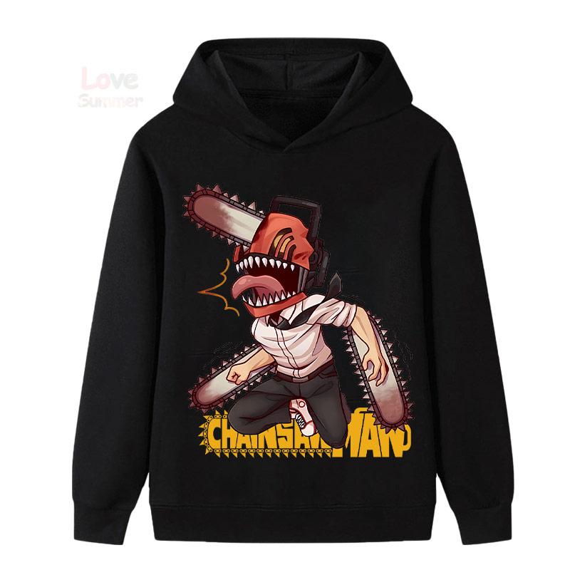 Japanese Anime Chainsaw Man Children Boys Girls Retro Hoodie Cartoon Denji Pochita Funny Graphic Jacket Kids Manga Coat