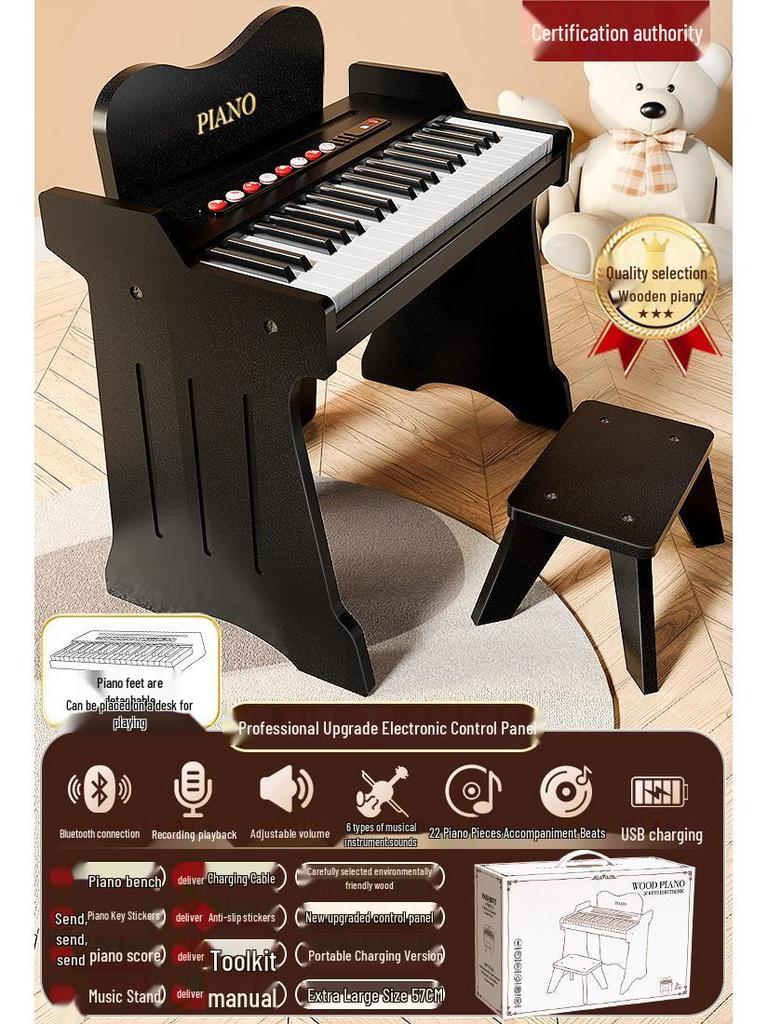 Children's Wooden Toy Piano: Beginner Electronic Keyboard for Boys & Girls, Infants, Toddlers - Ideal Birthday Gift.