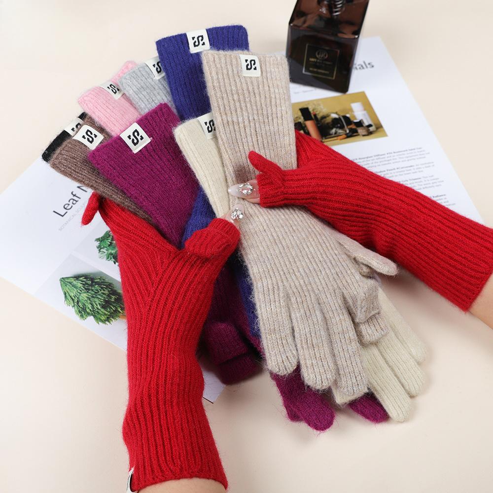 Touch Screen Gloves Autumn and Winter Warm Finger Gloves Thickened Warm Knitted Wool  Korean Student Gloves