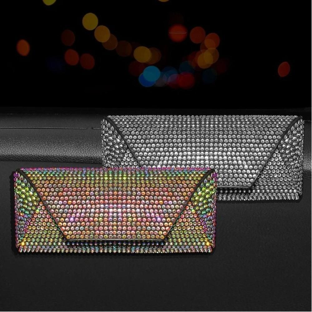 Portable Shiny Diamond Car Glasses Case Crystal Bling Rhinestone Sunglasses Box Sunglasses Storage Box Men