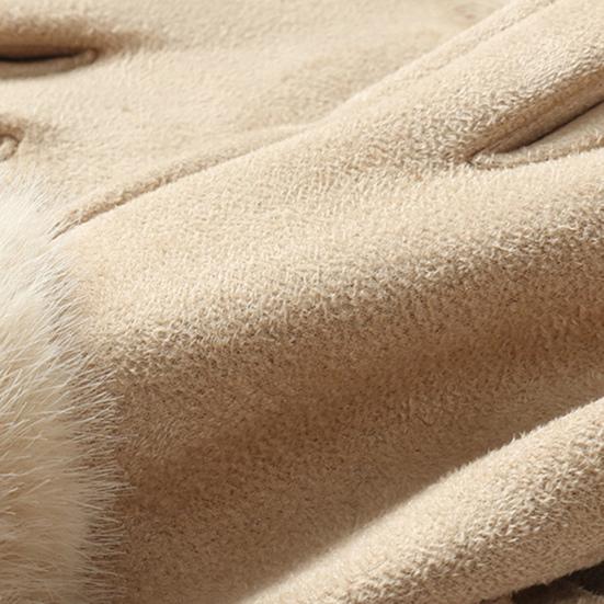 Women's Winter Suede Gloves with Fur Cuffs Soft Warm Touchscreen Cycling Gloves Ladies Fleece Lined Windproof Gloves for Cold Weather