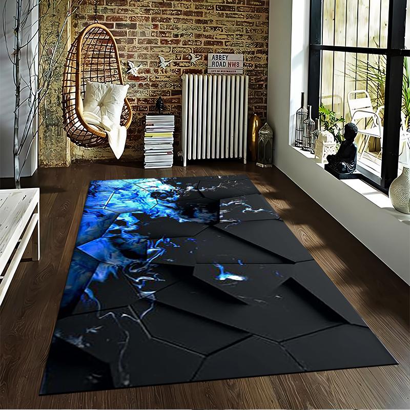 Abstract Geometric Carpet with Black and Blue Pattern Design Suitable for Use As an Anti-slip for Living Room Bedroom Sofas