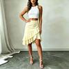 Women's Asymmetric Hem Midi Skirt Elastic Waistband Casual Solid Color Ruffle Layered Design Lightweight Fabric Summer Skirt