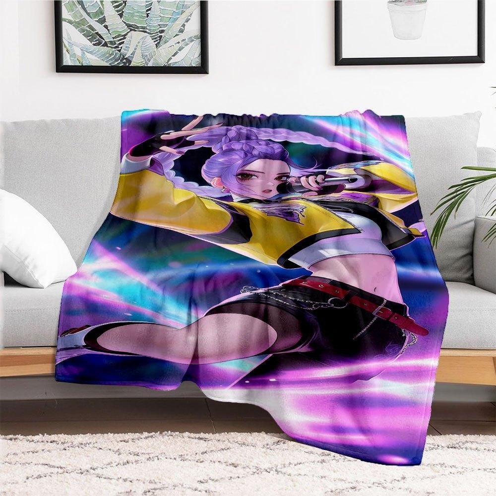 "Vivid Purple Hair Girl with Microphone Art Print T-Shirt"Blanket Lightweight Flannel Throw Blanket for Sofa, Bed, Travel, Camping, Livingro