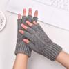 Men's Half-finger Thickened Thermal Gloves Knitted Leaking Fingers Office Student Brushed Imitation Cashmere Broken Finger Solid Color Gloves