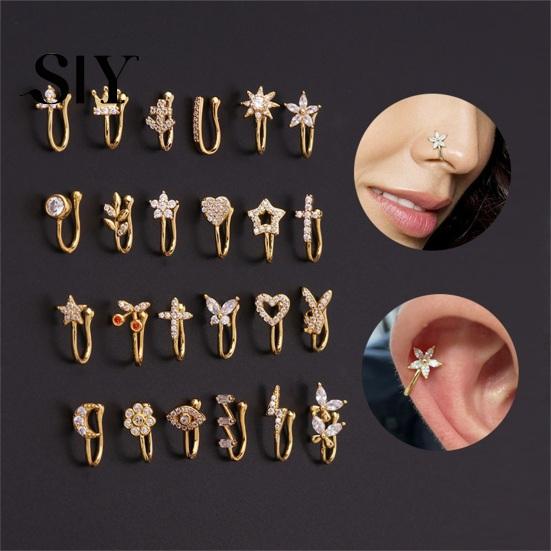 U-tvarovaný klip na piercing do nosu Nápadný měděný zirkon Víceúčelový manžetový náramek Lesklé manžety na uši Stud pro každodenní nošení Móda