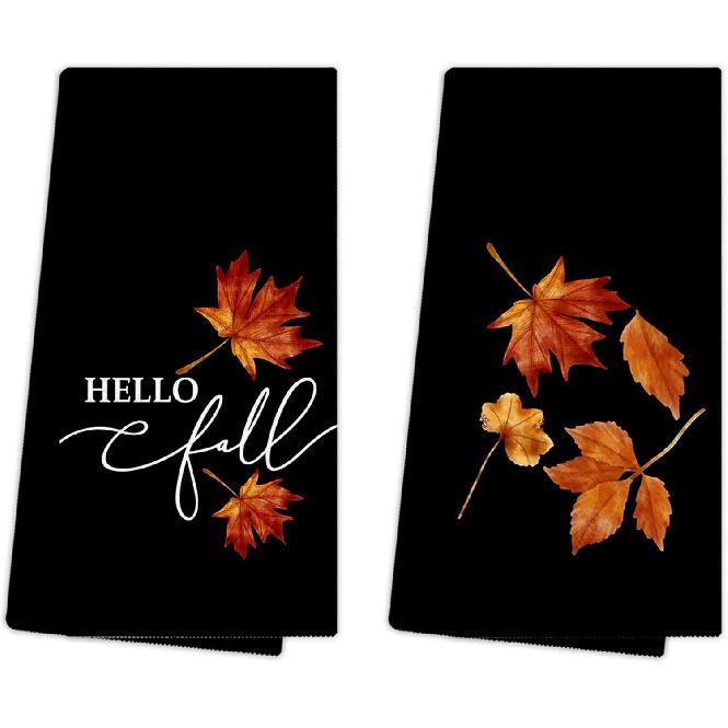 Fall Pumpkin Maple Leaves Towels, Farmhouse Autumn Pumpkin Hand Towels for Bathroom Decor, Rustic Fall Harvest Thanksgiving Dishcloths Dish Towel for