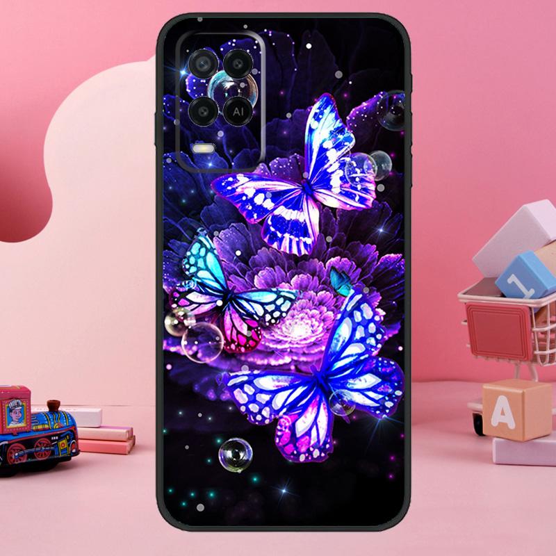 Black Beautiful Butterfly Case For Oppo A18 A38 A58 A78 A98 A74 A54 A94 A80 A60 A40 A96 A76 A16 A15 A17 A57 A77 A5 Pro