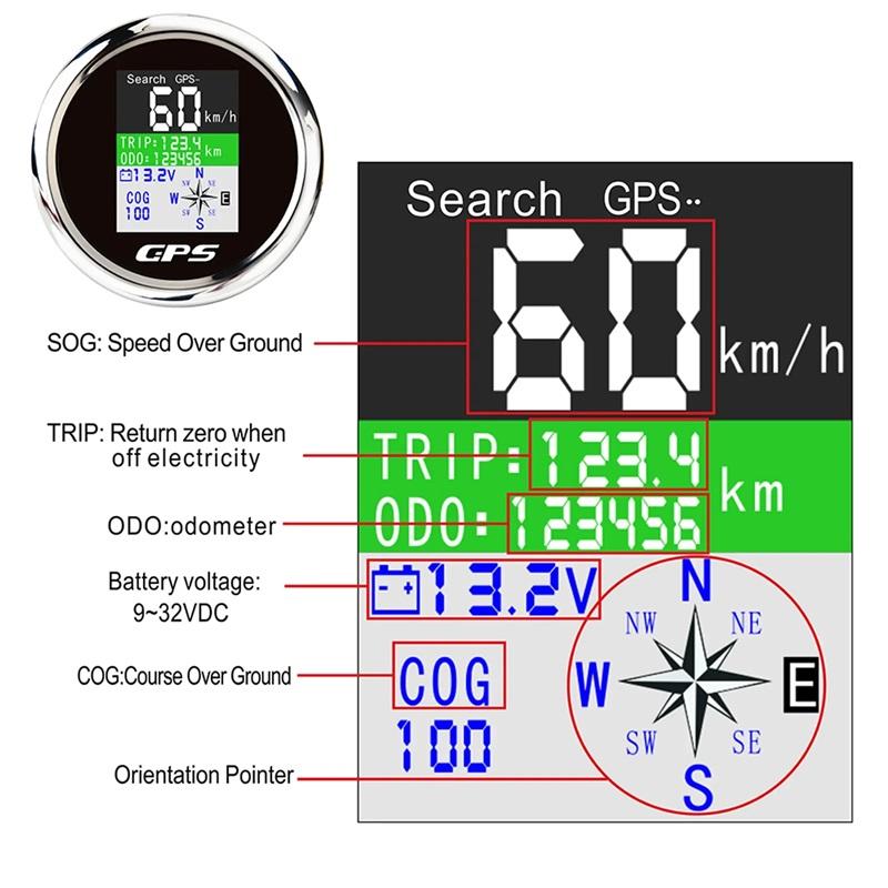 Universal 85mm Digital GPS Speedometer Odometer with GPS Antenna TFT Screen Waterproof Voltmeter for 12V Boat Car Motorcycle