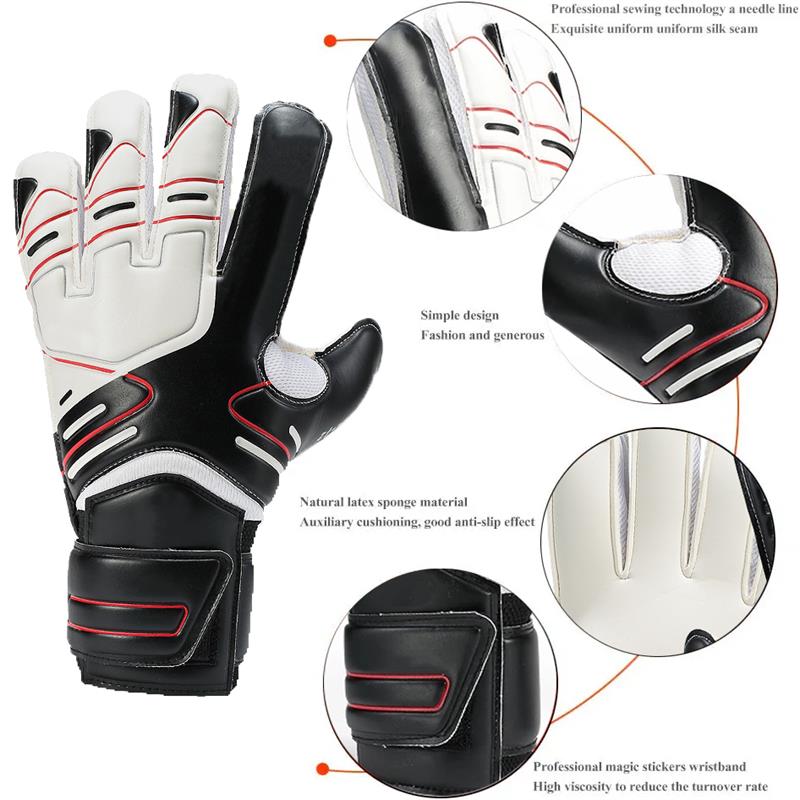 Size 5-10 Professional Soocer Goalkeeper Gloves Black Goalie Football Man Training Latex Gloves Children Anti-Slip Football