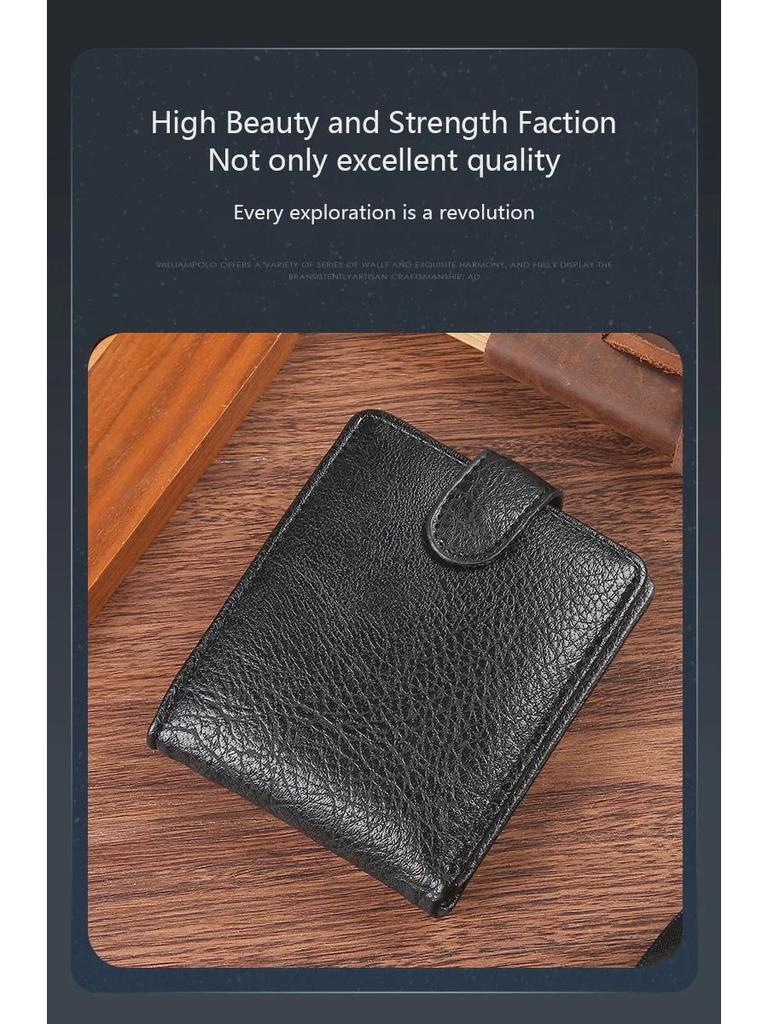 Men's Short PU Leather Wallet with Zipper, Buckle, and Multiple Card Slots