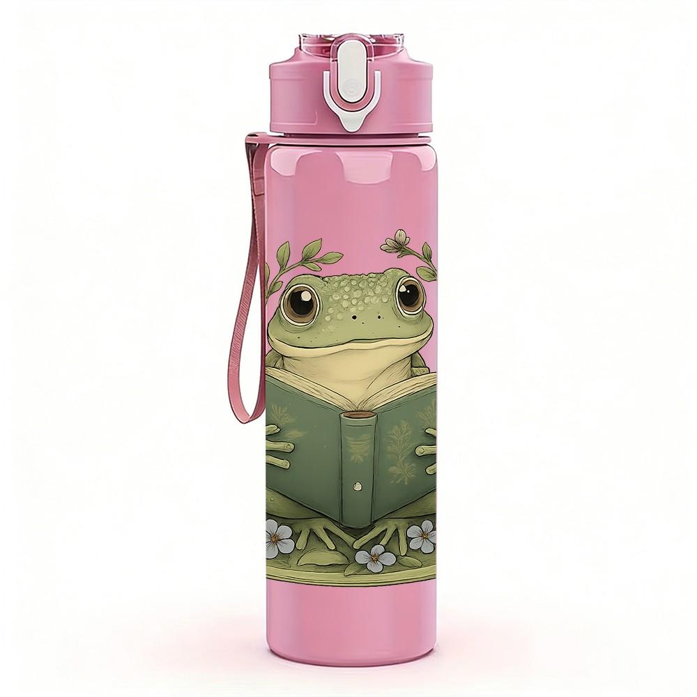 1 PZ Rana Verde Floreale 750ml Colore Plastica Borraccia Sportiva Tappo Flip-Top Anti-Perdita Adatta per Sport Ufficio Uso Domestico